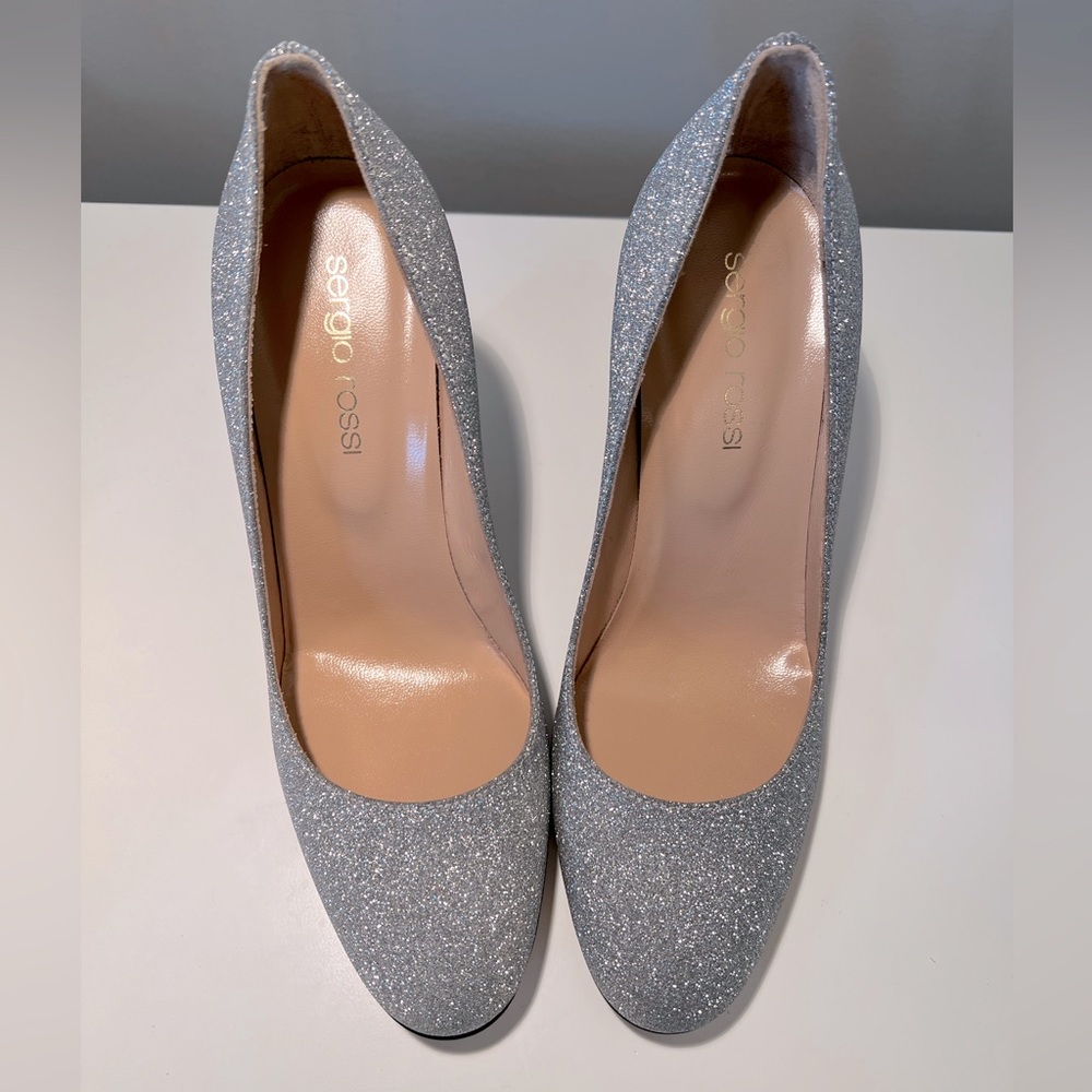 SERGIO ROSSI SILVER GLITTER SHOES SIZE 34.5 - Picture 6 of 6